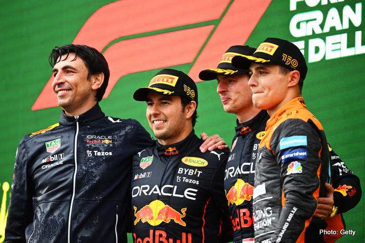 Max, Checo, Lando, in order of their places on the podium
