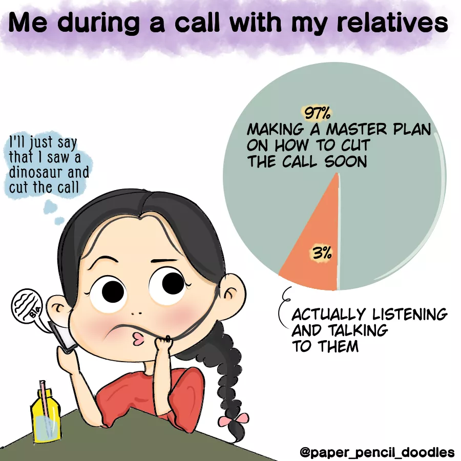 Me during a phone call with my relatives